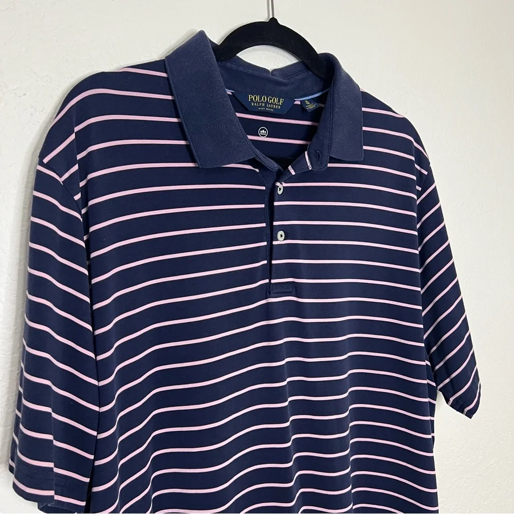 Polo Golf Ralph Lauren Navy Blue &‎ Pink Striped Soft Polo Sport Men’s Size XL